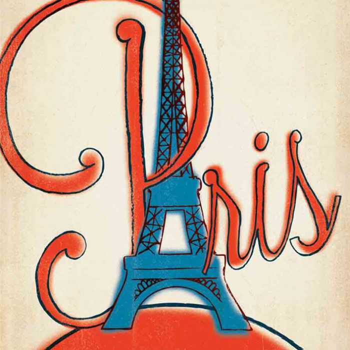 Poster voyage vintage : Paris (rouge et bleu)