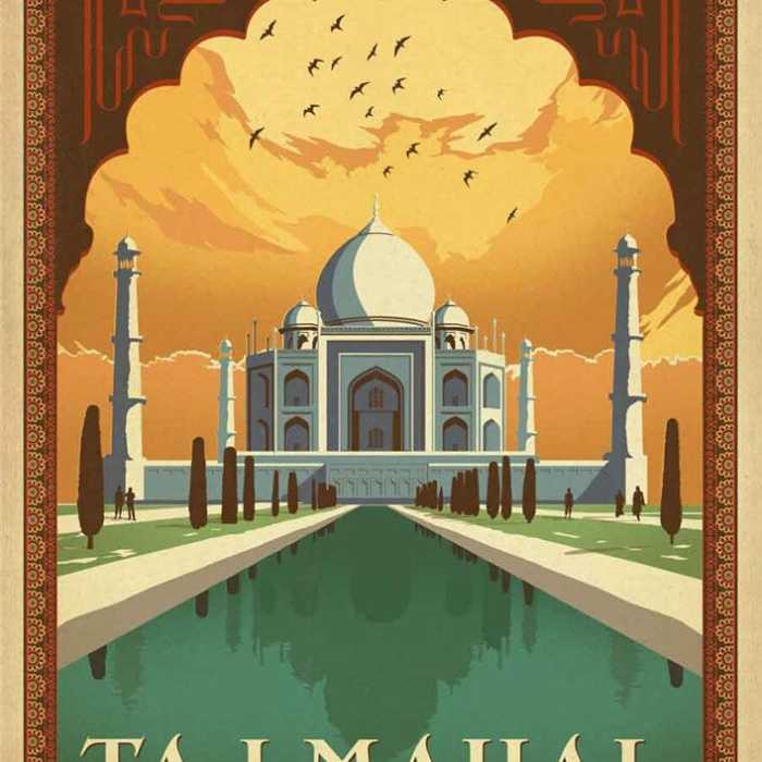 Poster voyage vintage : Taj Mahal (Inde)