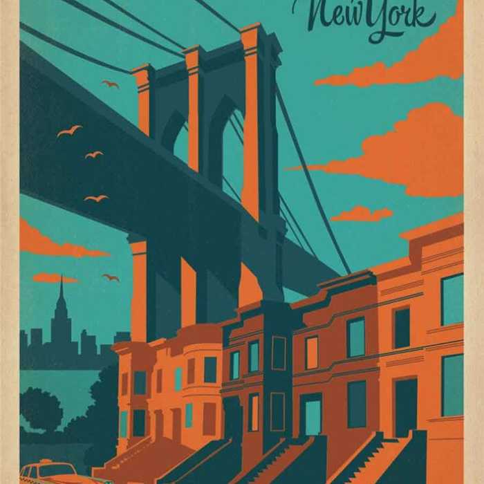 Poster voyage vintage : Pont de Brooklyn (New-York)