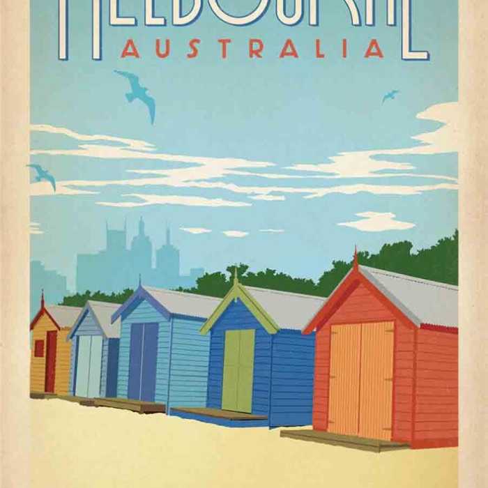 Poster voyage vintage : Melbourne &quot;Brighton Beach&quot; (Australie)