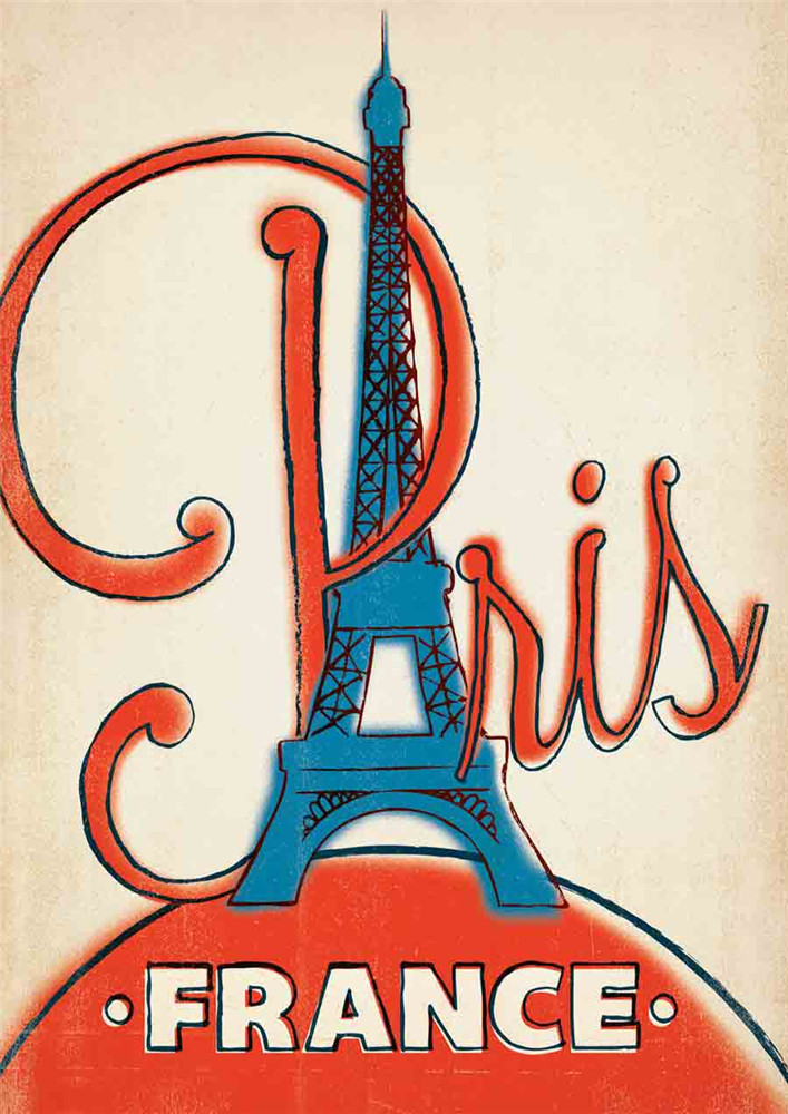 Poster voyage vintage : Paris (rouge et bleu) - /medias/158240241456.jpg