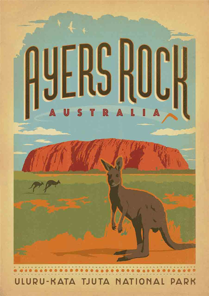 Poster voyage vintage : Kangourou &quot;Ayers Rock&quot; Australie - /medias/158240241462.jpg