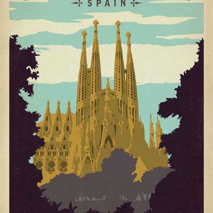 Poster voyage vintage : Barcelone &quot;Sagrada Familia&quot; (Espagne)