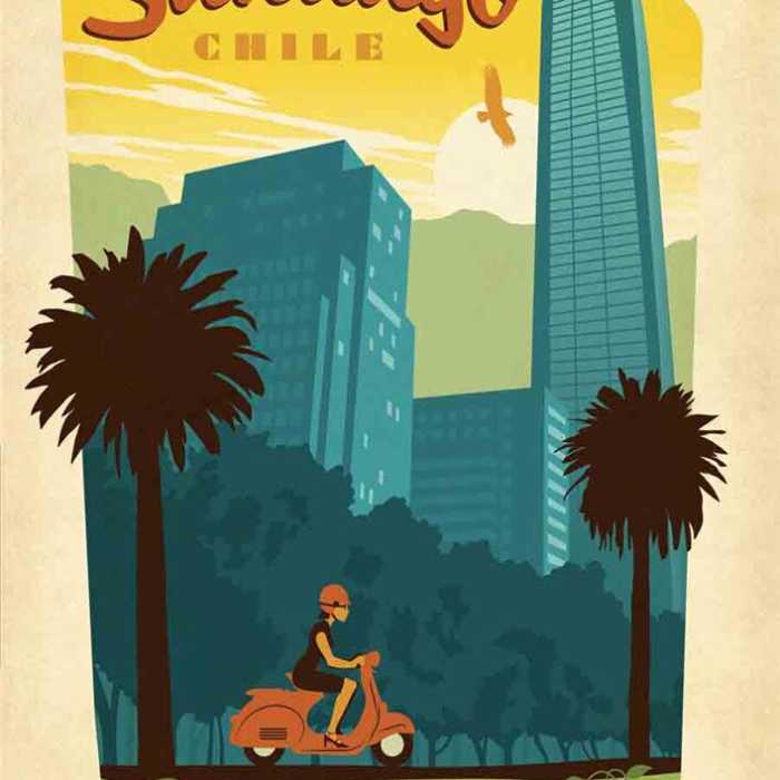 Poster voyage vintage : Santiago de Chili