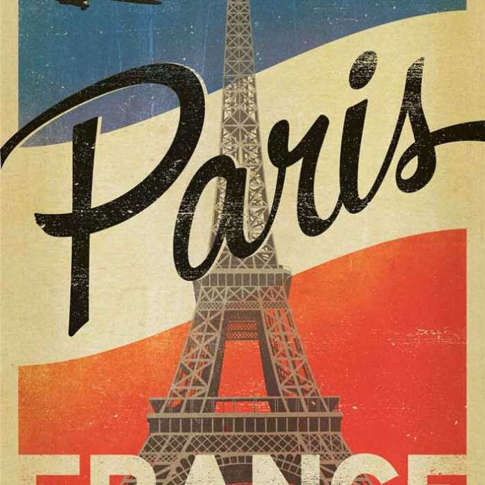 Poster voyage vintage : Paris Tour Eiffel et Avion