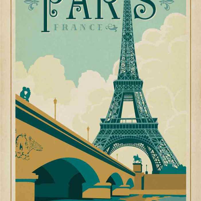 Poster voyage vintage : Paris (Tour Eiffel vue de la Seine)